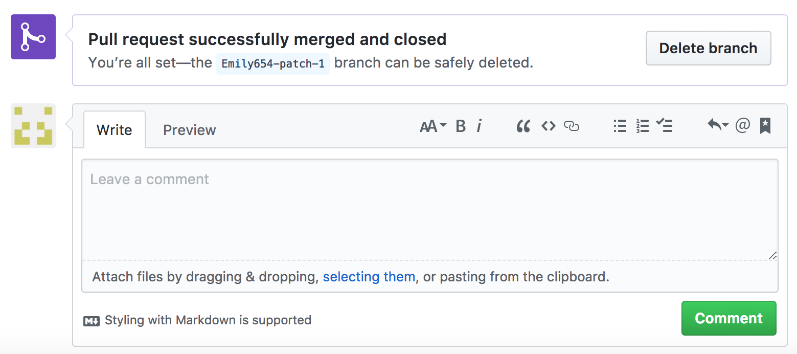 Pull request merged message